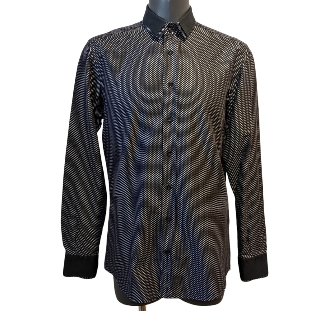 Dolce & Gabbana formal black polka dot slim fit button front shirt sz 17